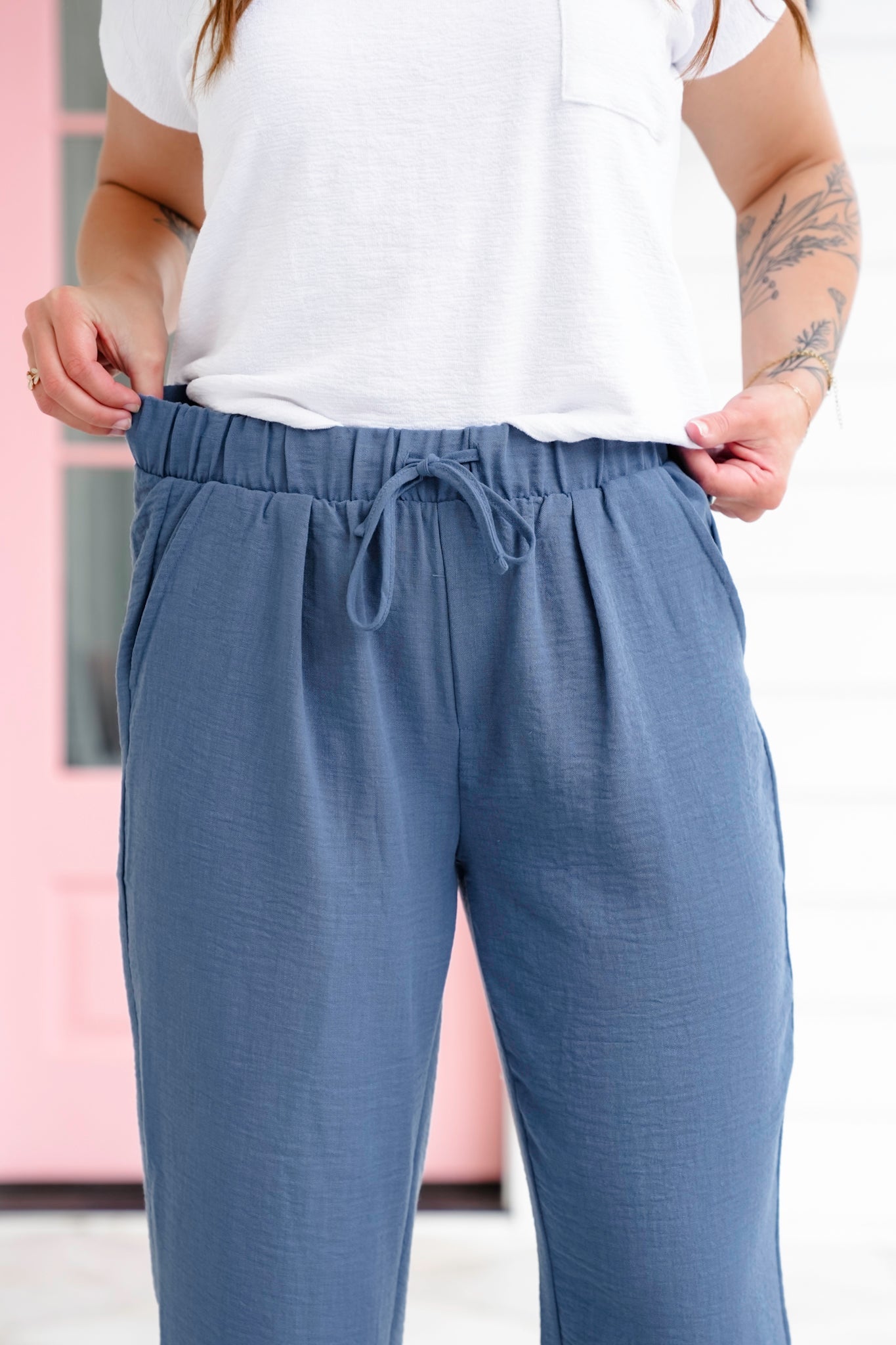 Door Buster! Zenana Woven Crepe Drawstring Elasticband Waist Pants