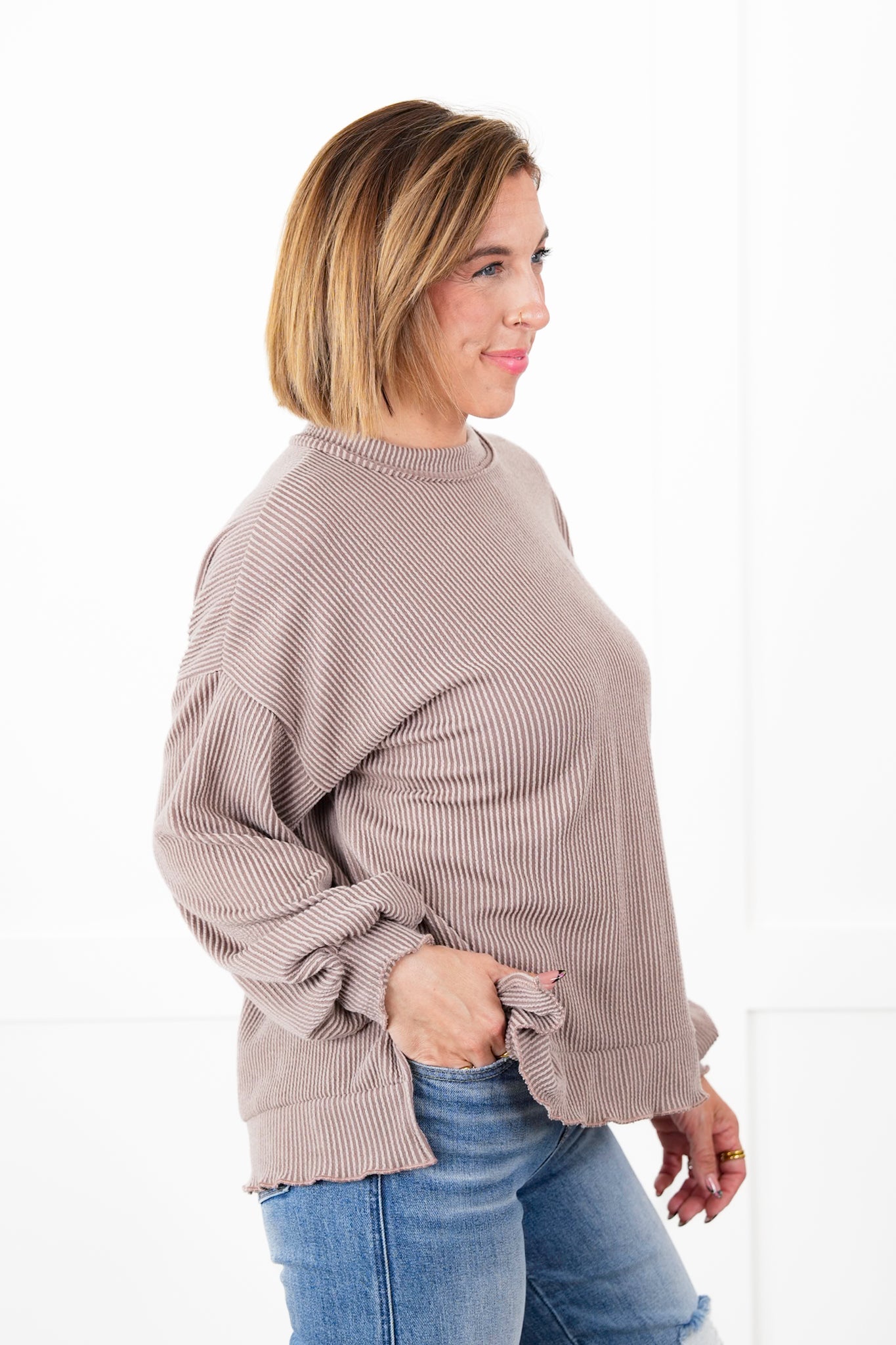 Ribbed Knit Long Sleeve Pullover Top