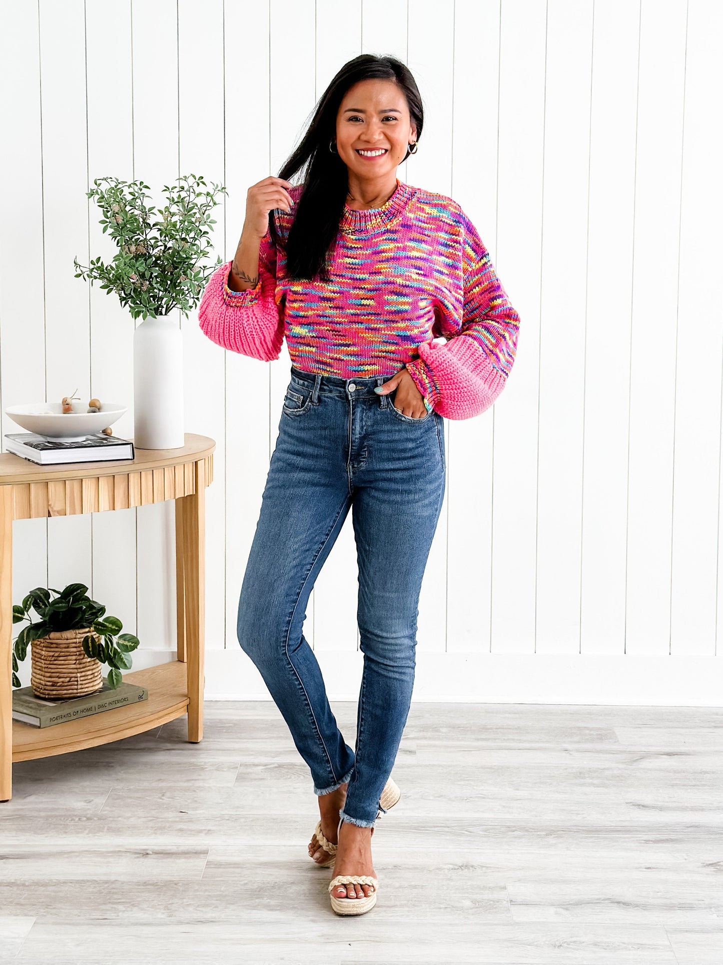 Judy Blue What Dreams are Made Of High Rise Medium Wash Tummy Control Side Slit With Frayed Hem Skinny Jeans