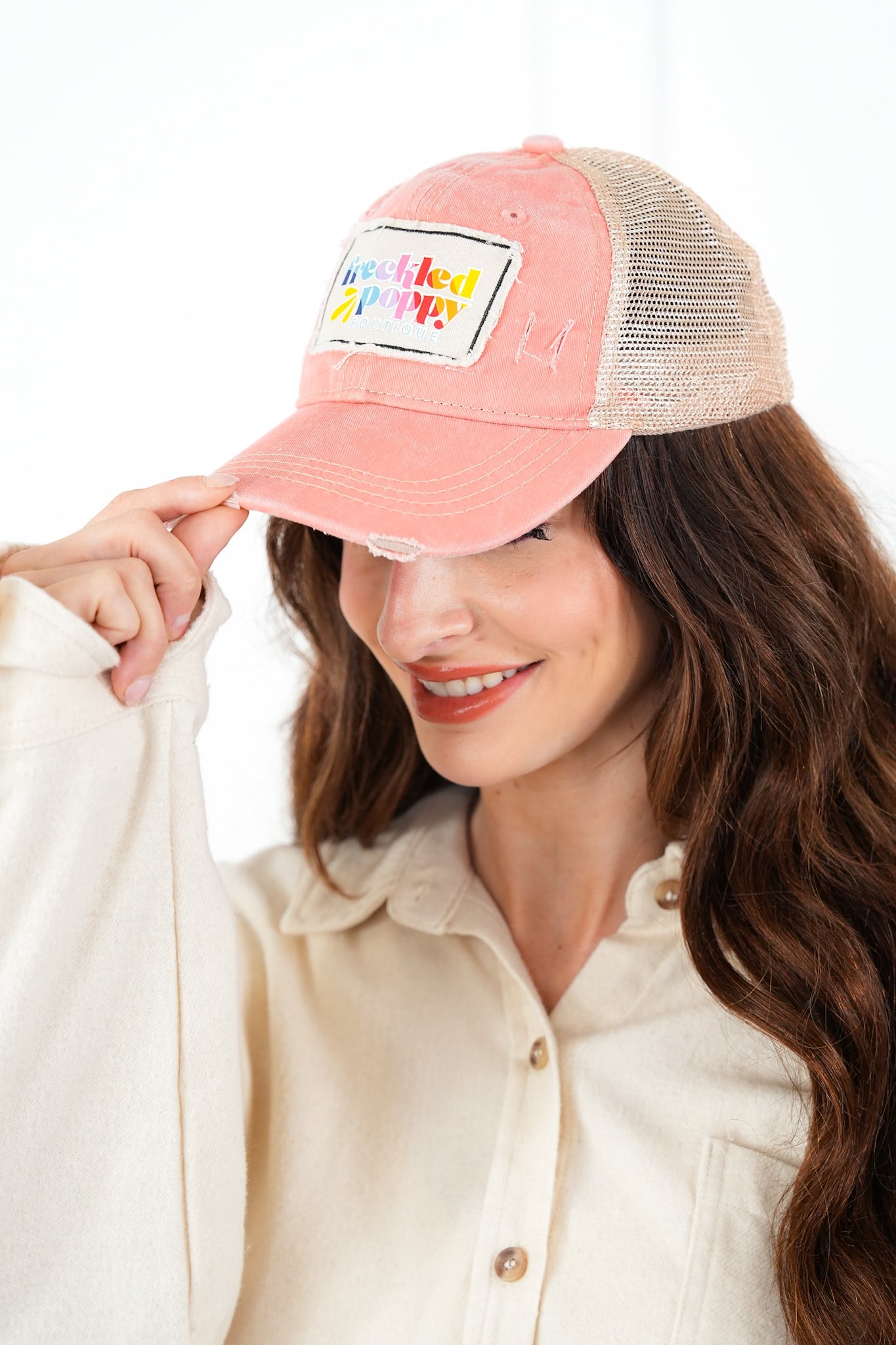 Freckled Poppy Distressed Trucker Caps