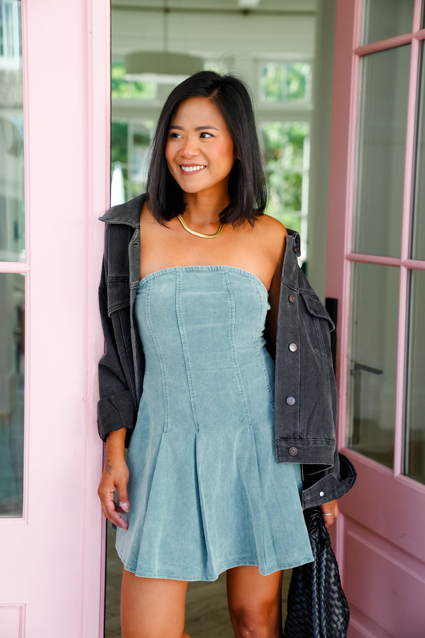 Mineral Wash Strapless Mini Dress