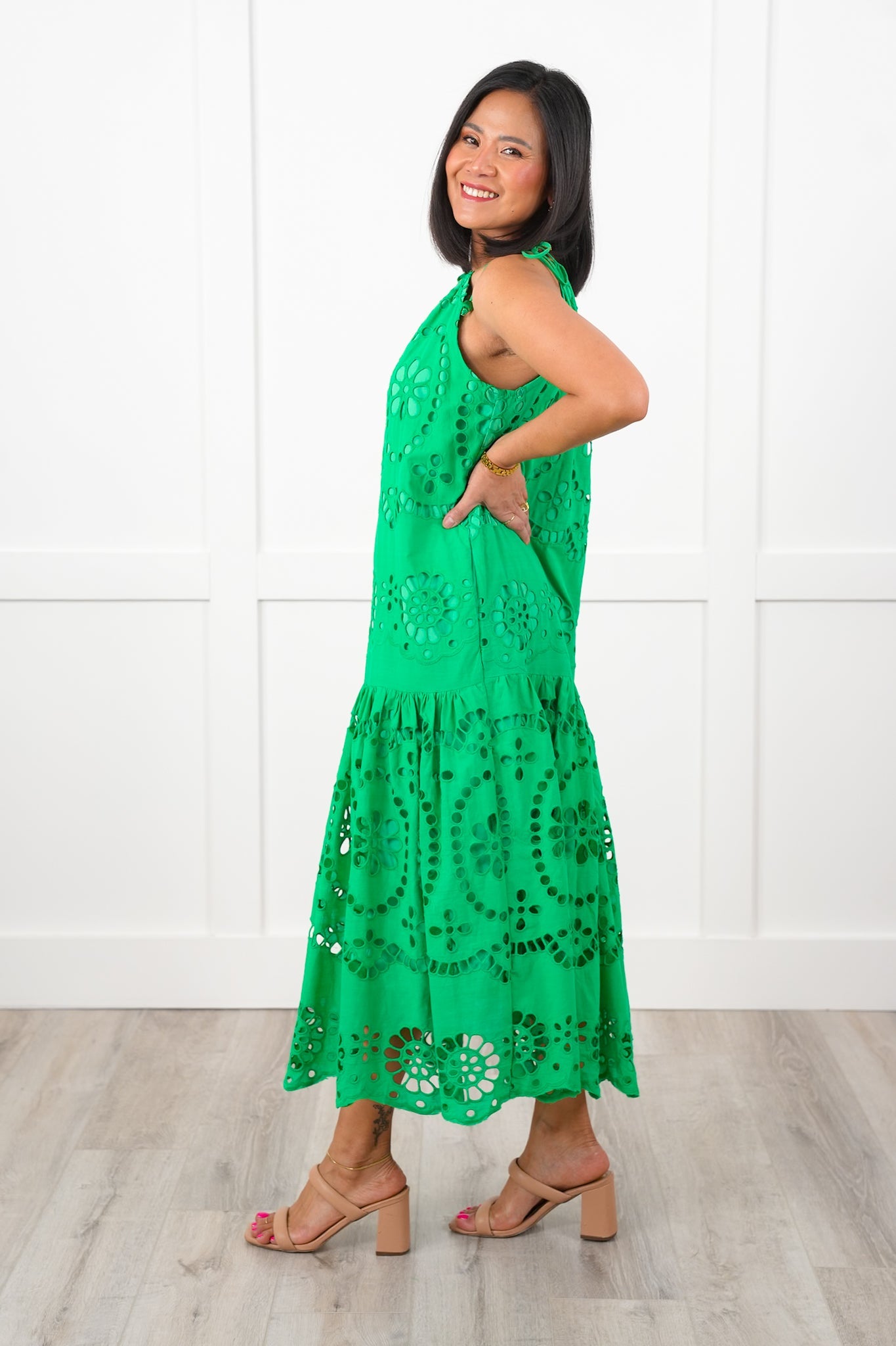 Sleeveless Eyelet Maxi Dress with Adjustable Shoulder Straps