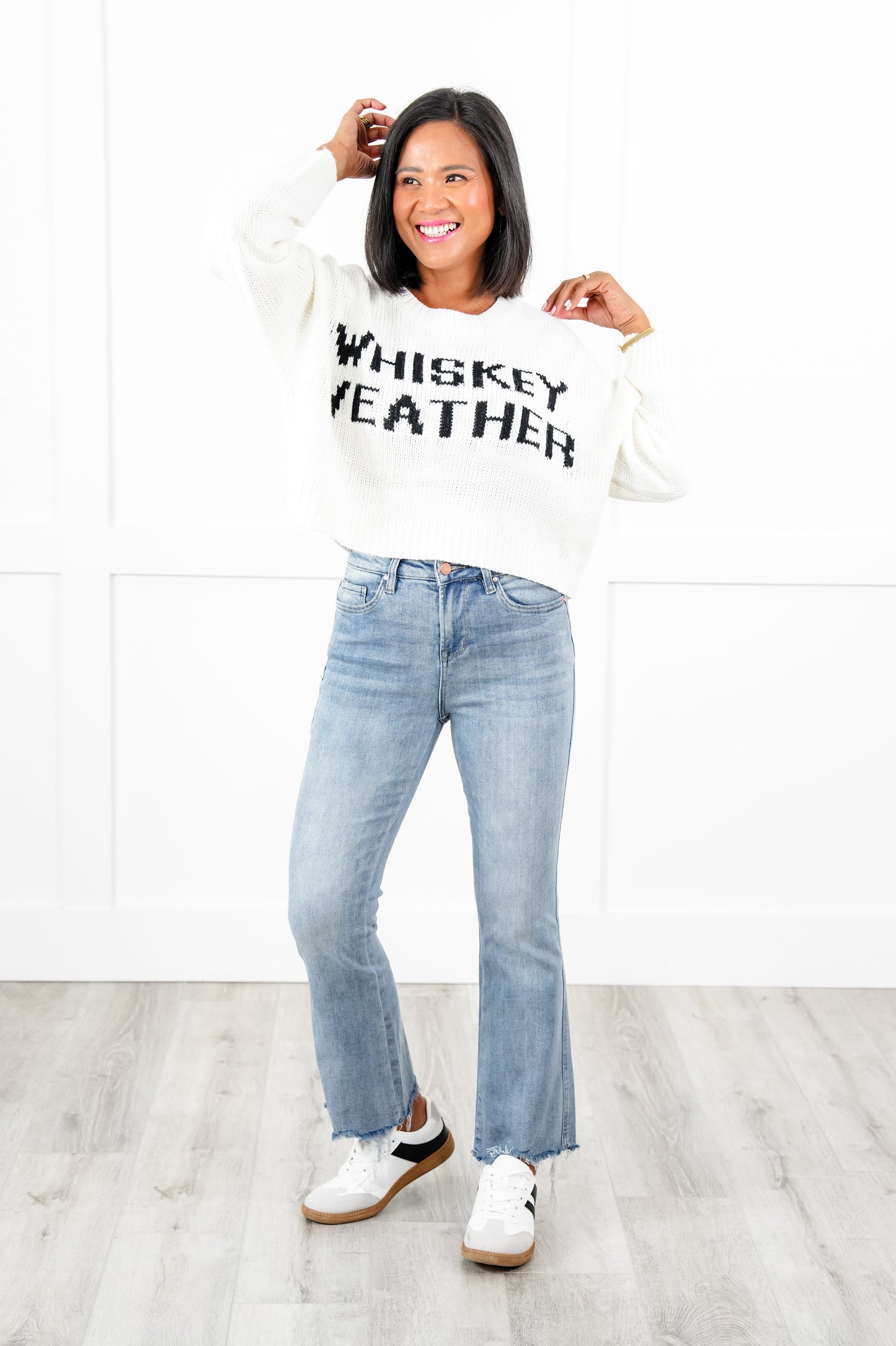 Mica High Rise Light Wash Uneven Hem Cropped Flare Jeans
