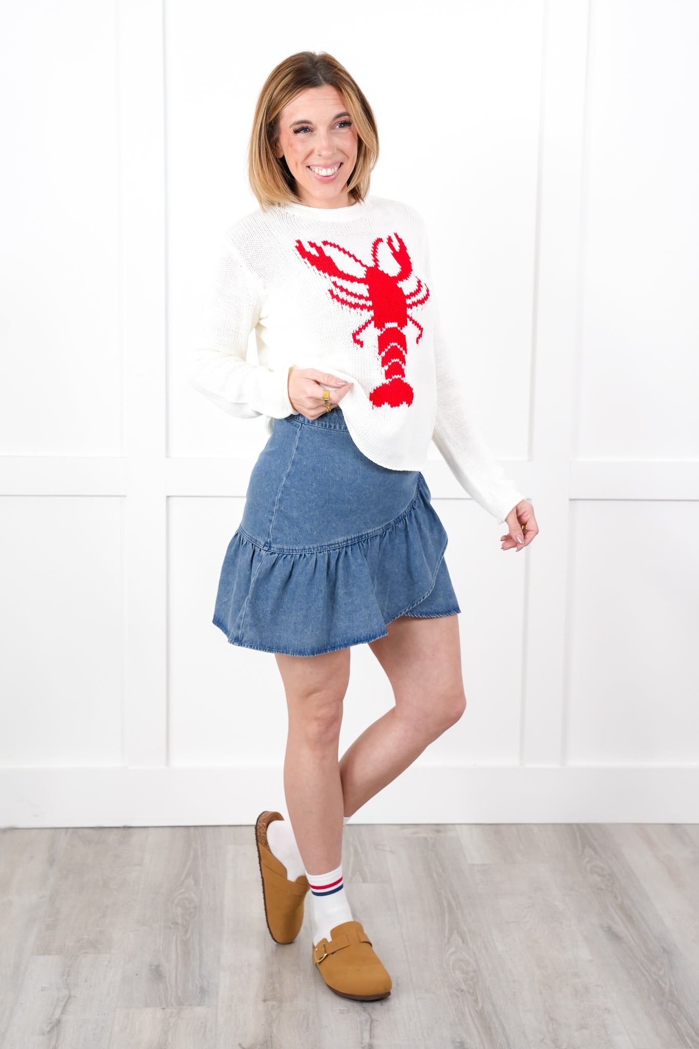 Denim Ruffle Skirt with Side Zipper