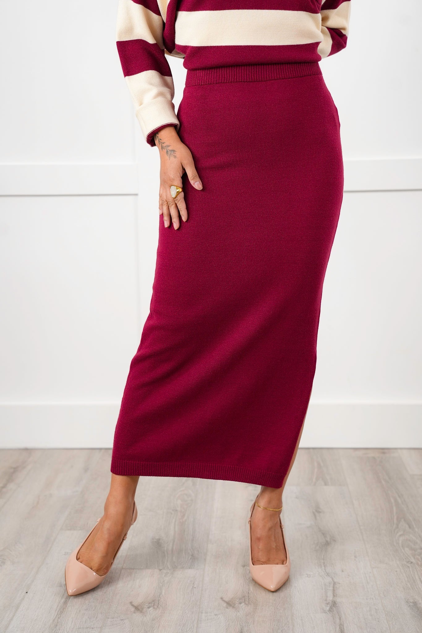 Stripe Long Sleeve Sweater and Pencil Skirt Set