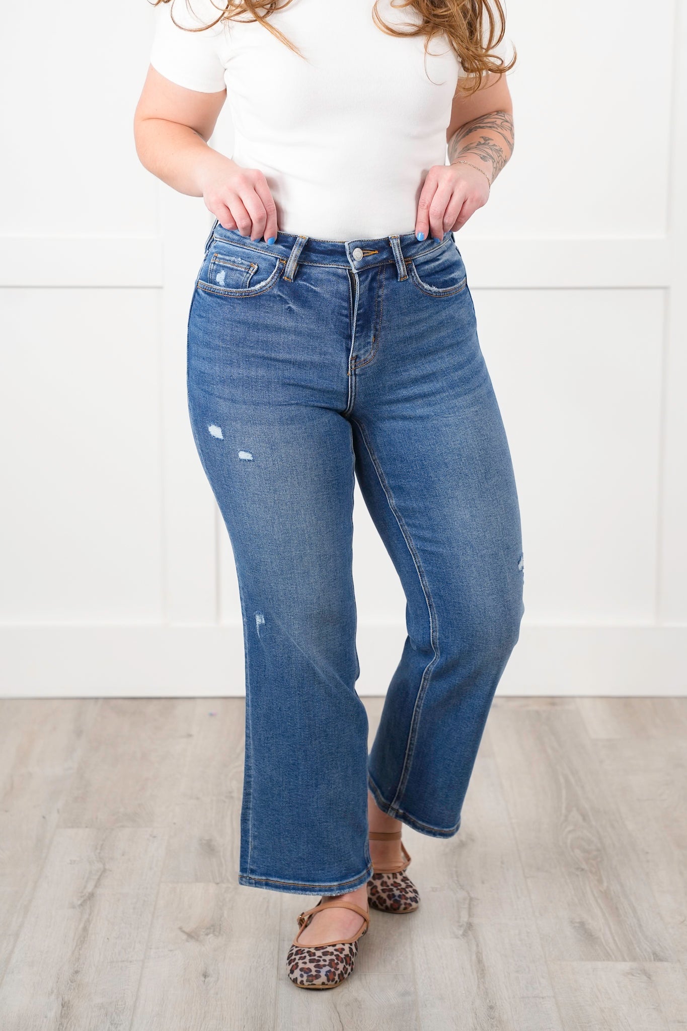 Vervet High Rise Medium Wash Slim Wide Leg Ankle Jeans