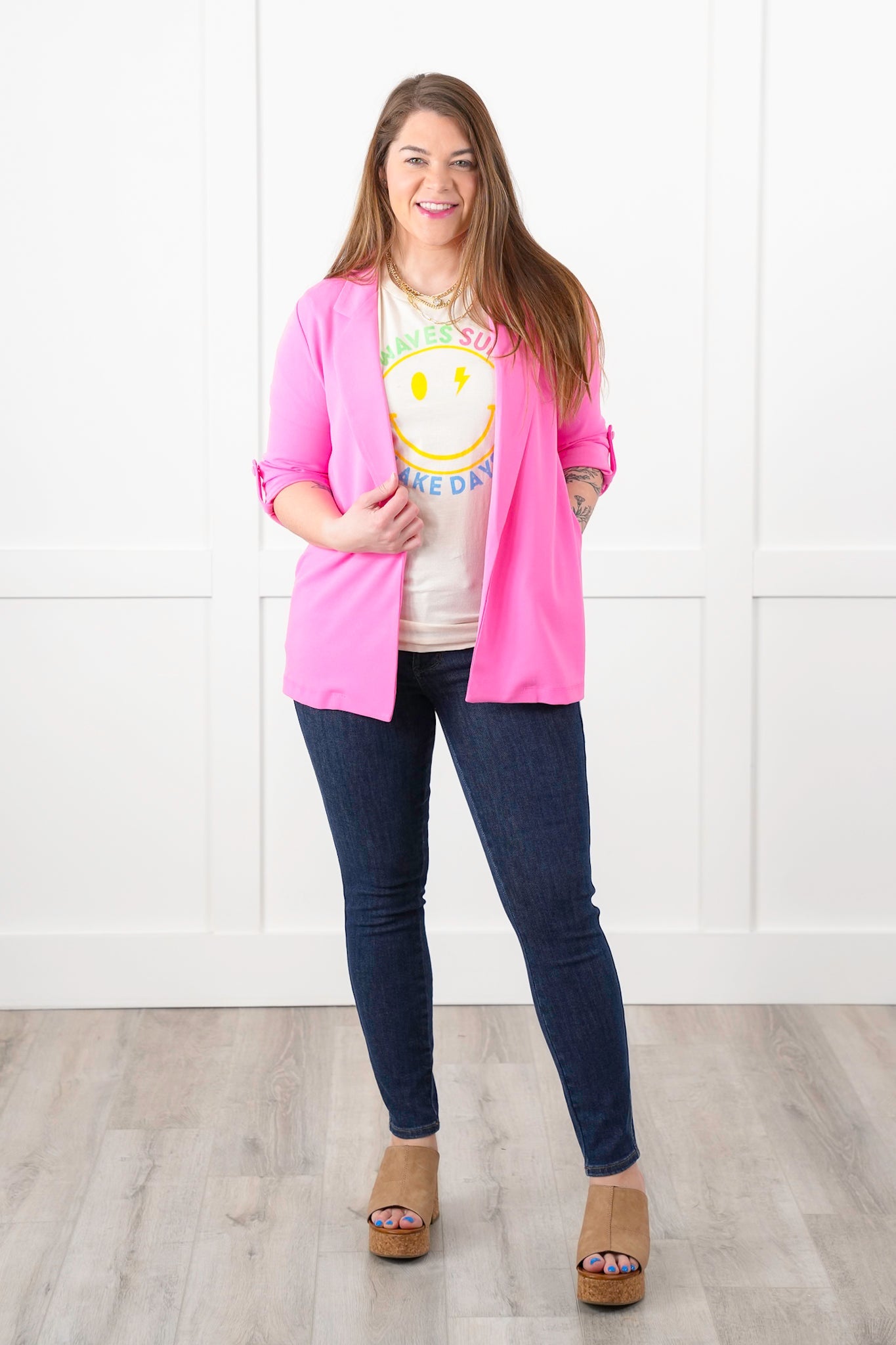 Door Buster! Plus/Reg Solid Button Tab Sleeve Open Blazer