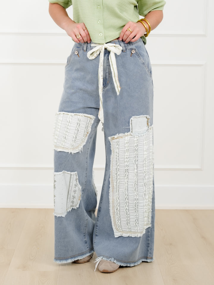 POL Vintage Patchwork Wide Leg Pants
