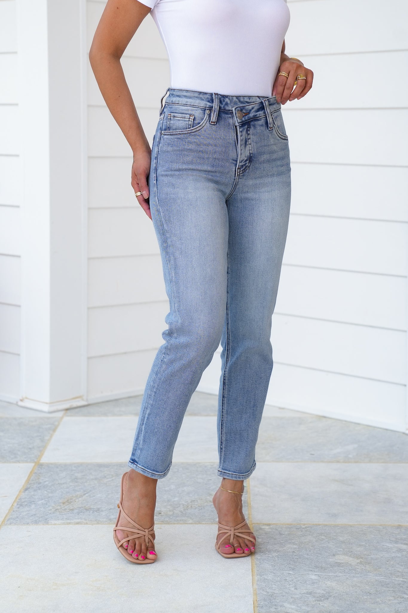 RFM High Rise Light Wash Straight Leg Jeans