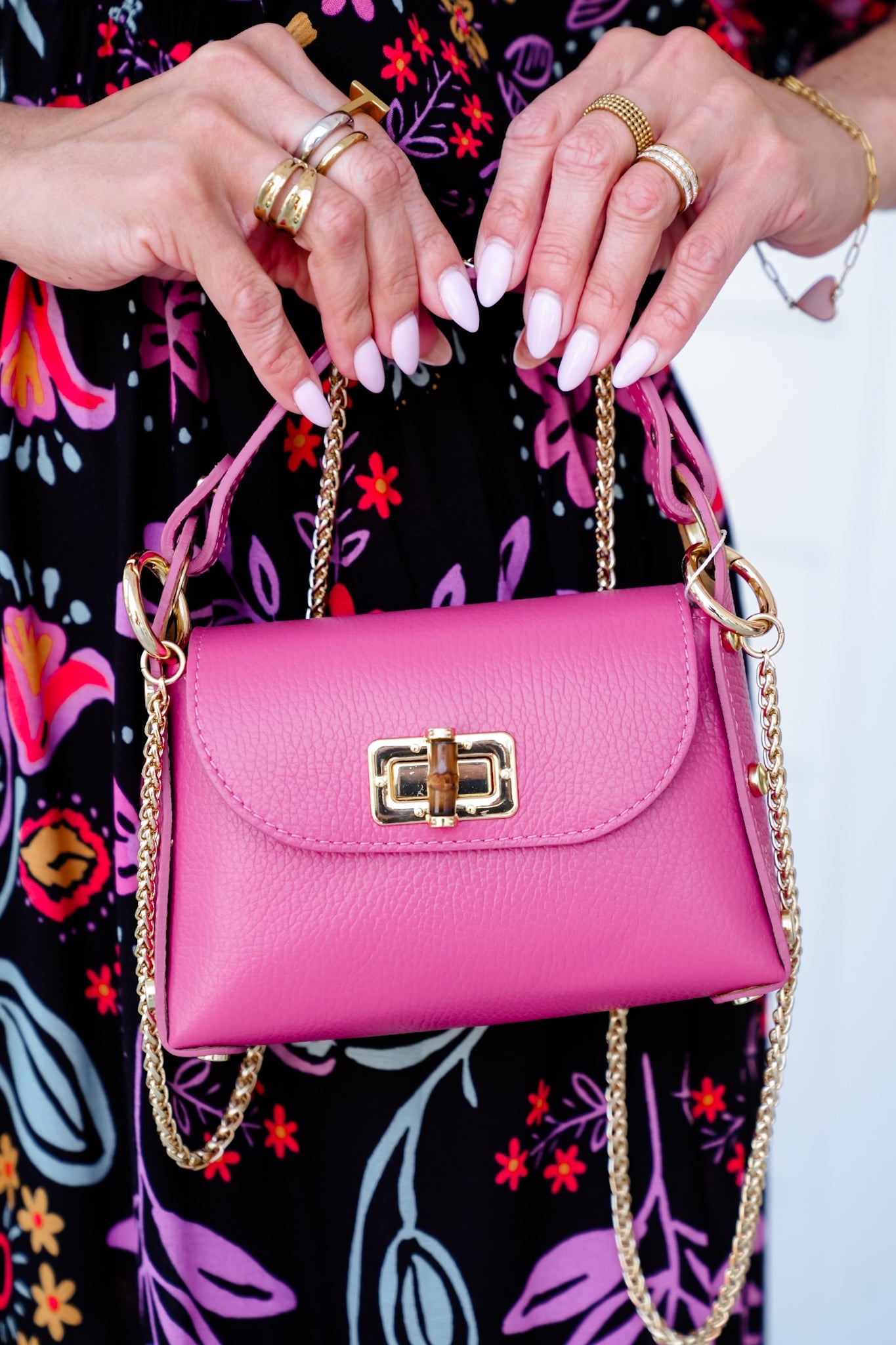 Leather Hand Bag with Bamboo Clasp