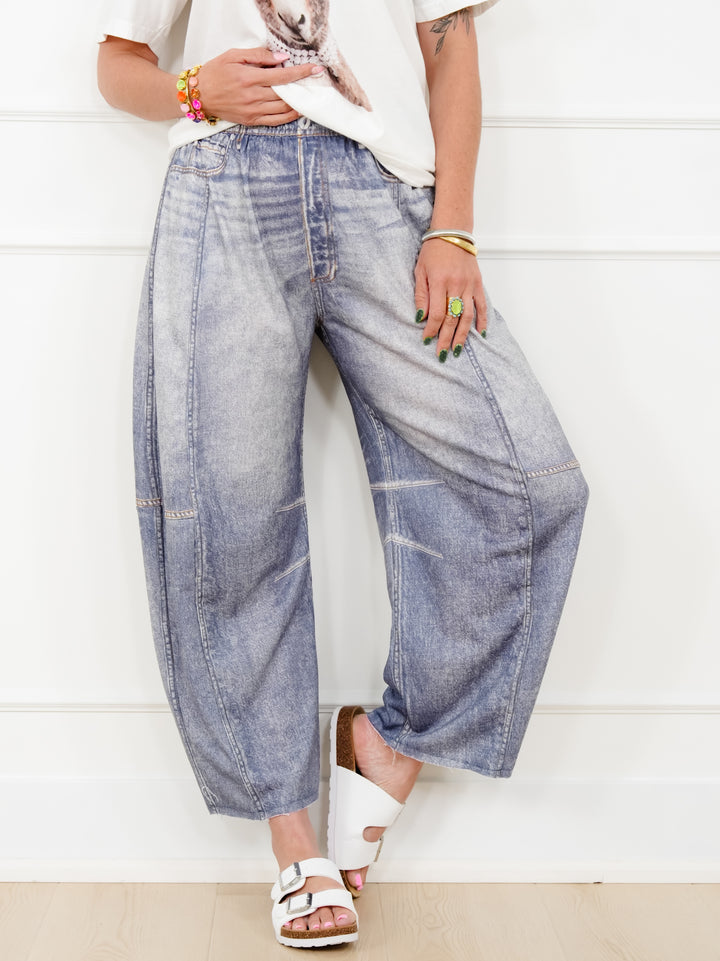 Restock! Plus/Reg Acid Print Elastic Waist Barrel Pants