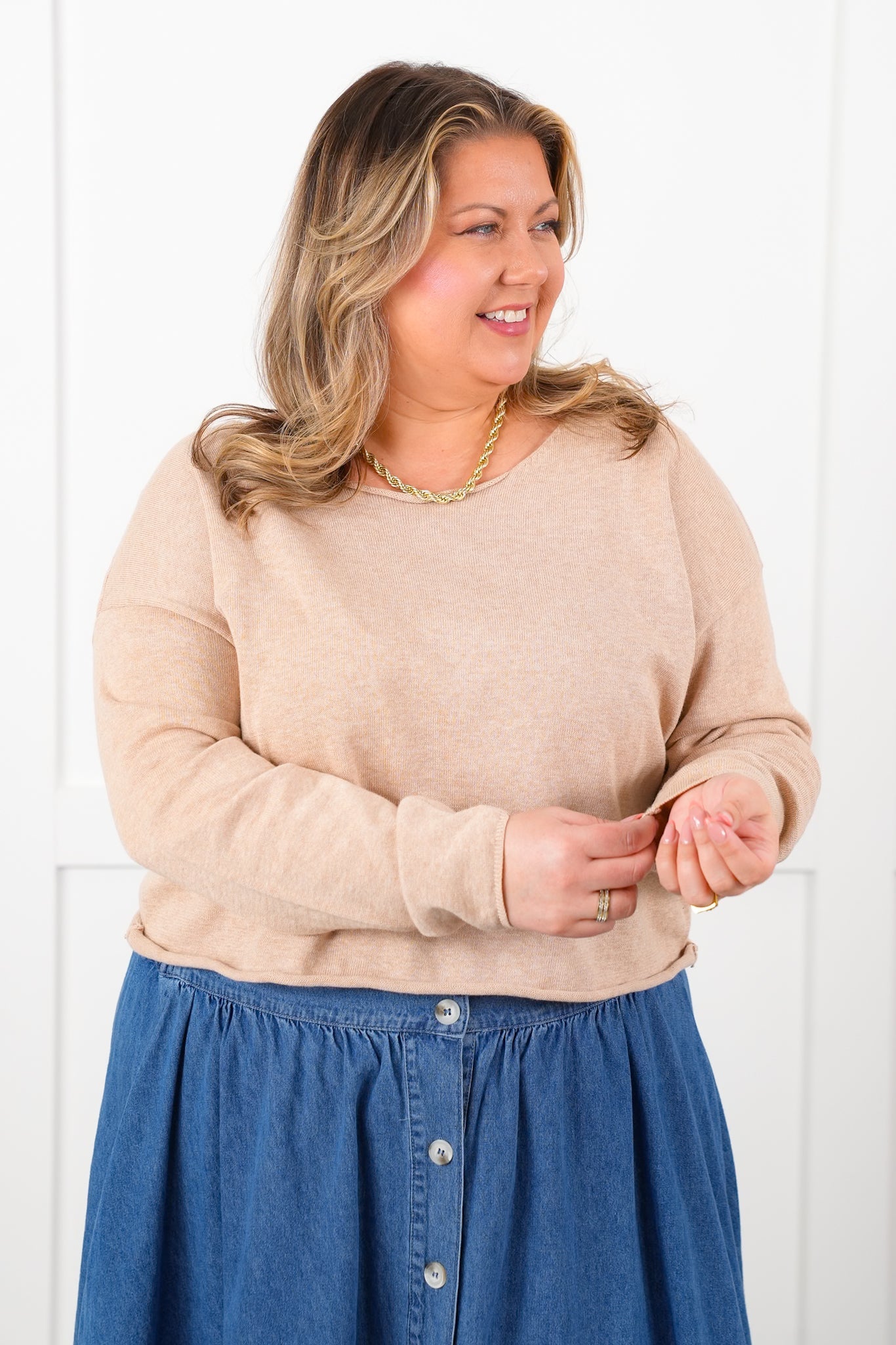 Knit Long Sleeve Boat Neck Pullover Top