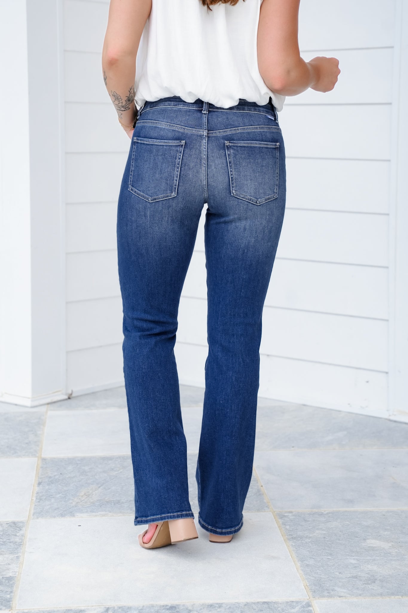 RFM Mid Rise Dark Wash Two Button Bootcut Jeans