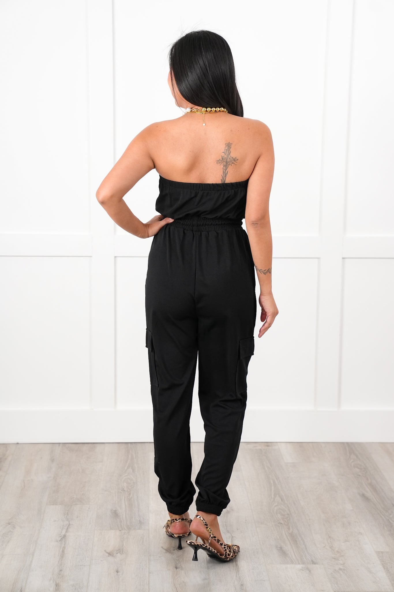 Solid Strapless Cargo Jogger Jumpsuit