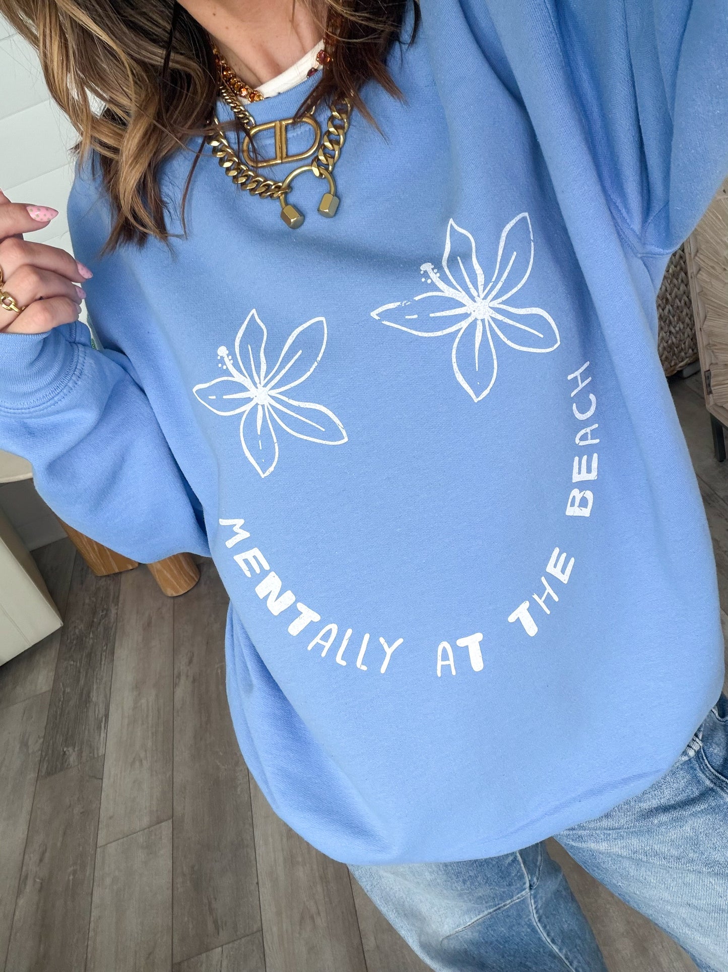 Plus/Reg Long Sleeve "Mentally At the Beach" Graphic Sweatshirt
