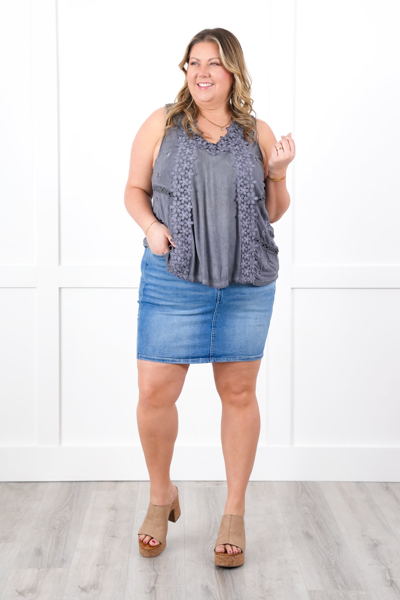 Restocks! POL Sleeveless Tank Top with Floral Embroidery Detail