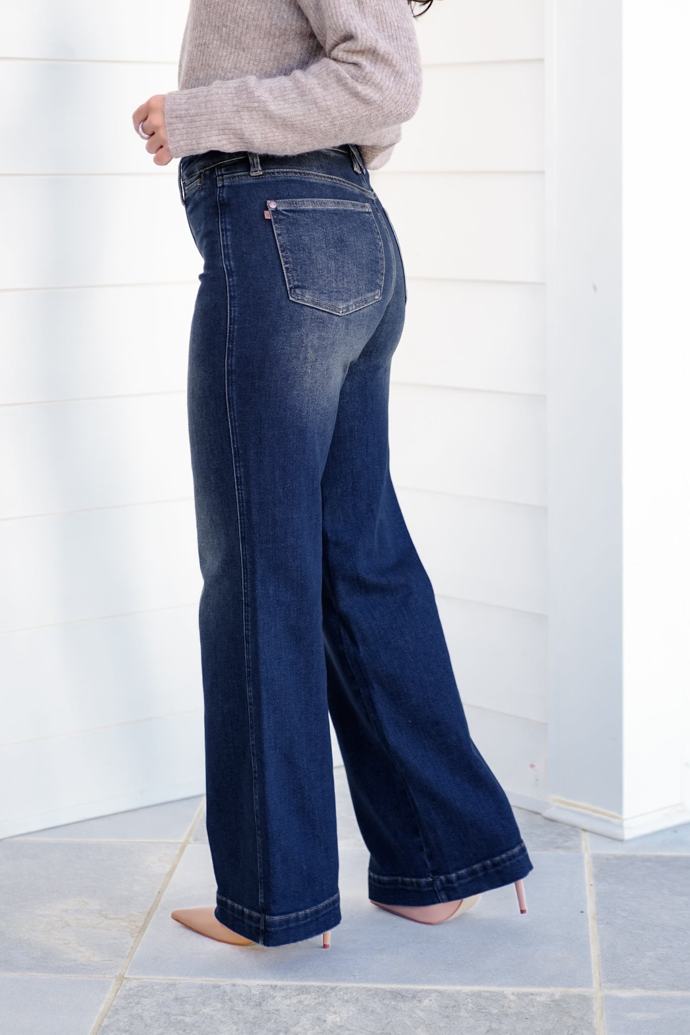 Judy Blue High Rise Dark Wash Tummy Control Retro Wide Leg Jeans with Welt Pockets