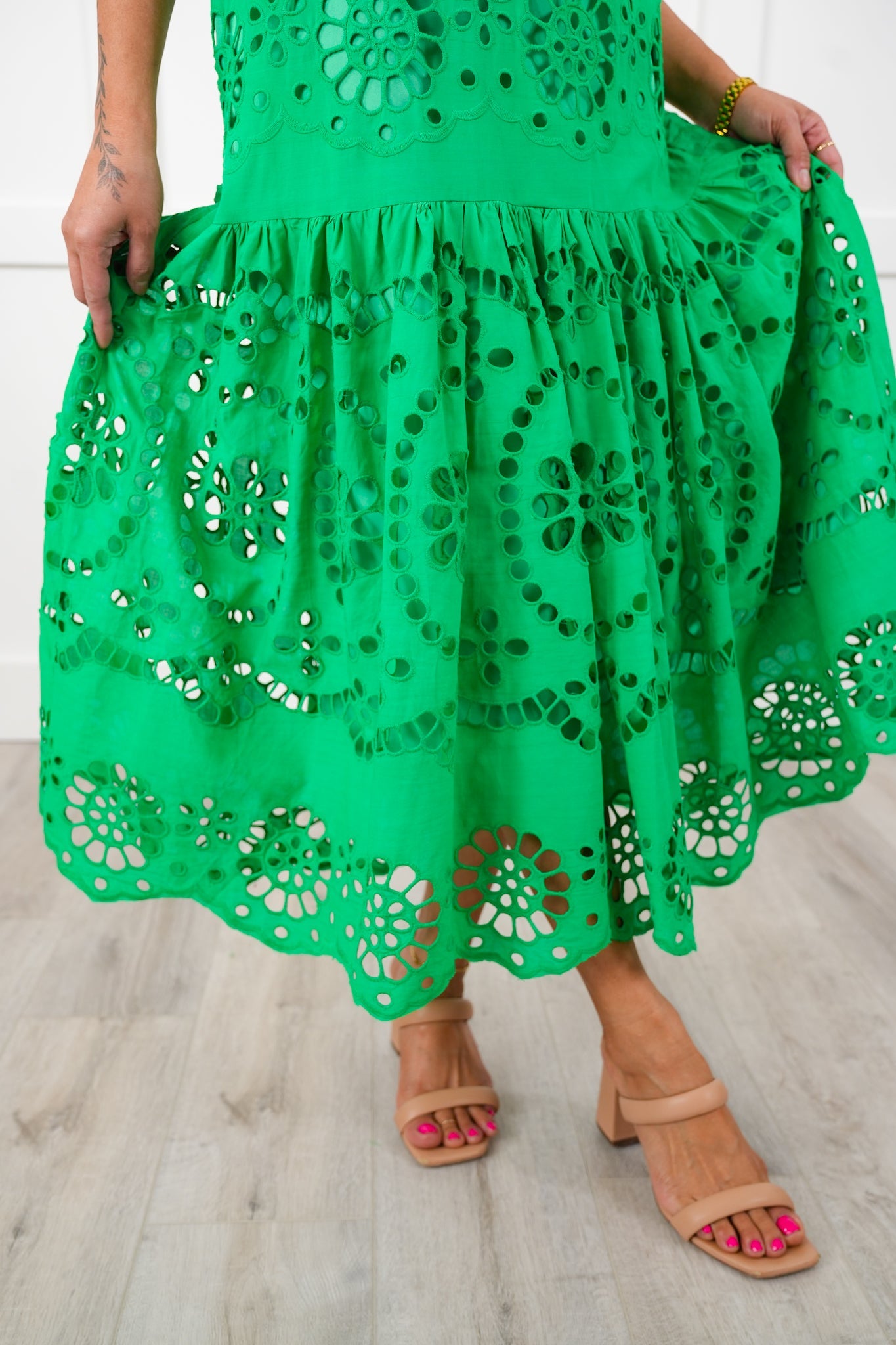 Sleeveless Eyelet Maxi Dress with Adjustable Shoulder Straps