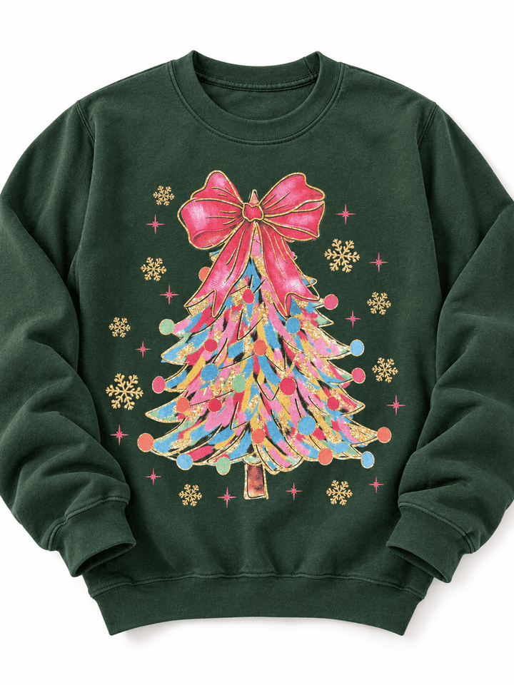 Plus/Reg Long Sleeve Brushstroke Christmas Tree Graphic Sweatshirt - Freckled Poppy