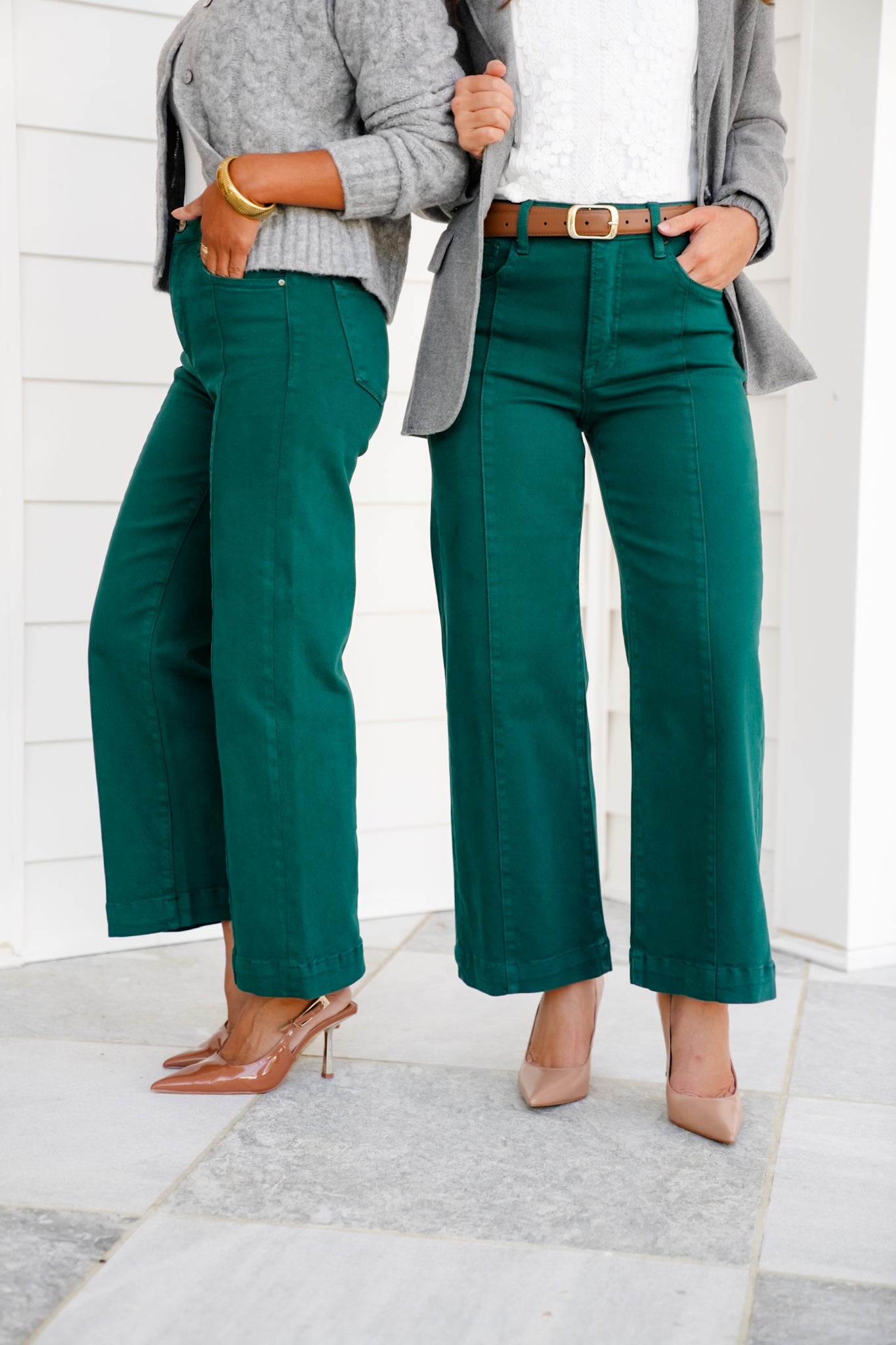 Risen High Rise Green Cropped Wide Leg Jeans