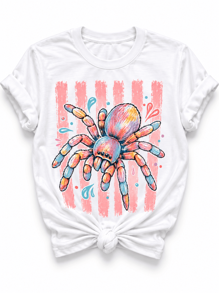 Plus/Reg Short Sleeve Pastel Tarantula Graphic Tee - Freckled Poppy