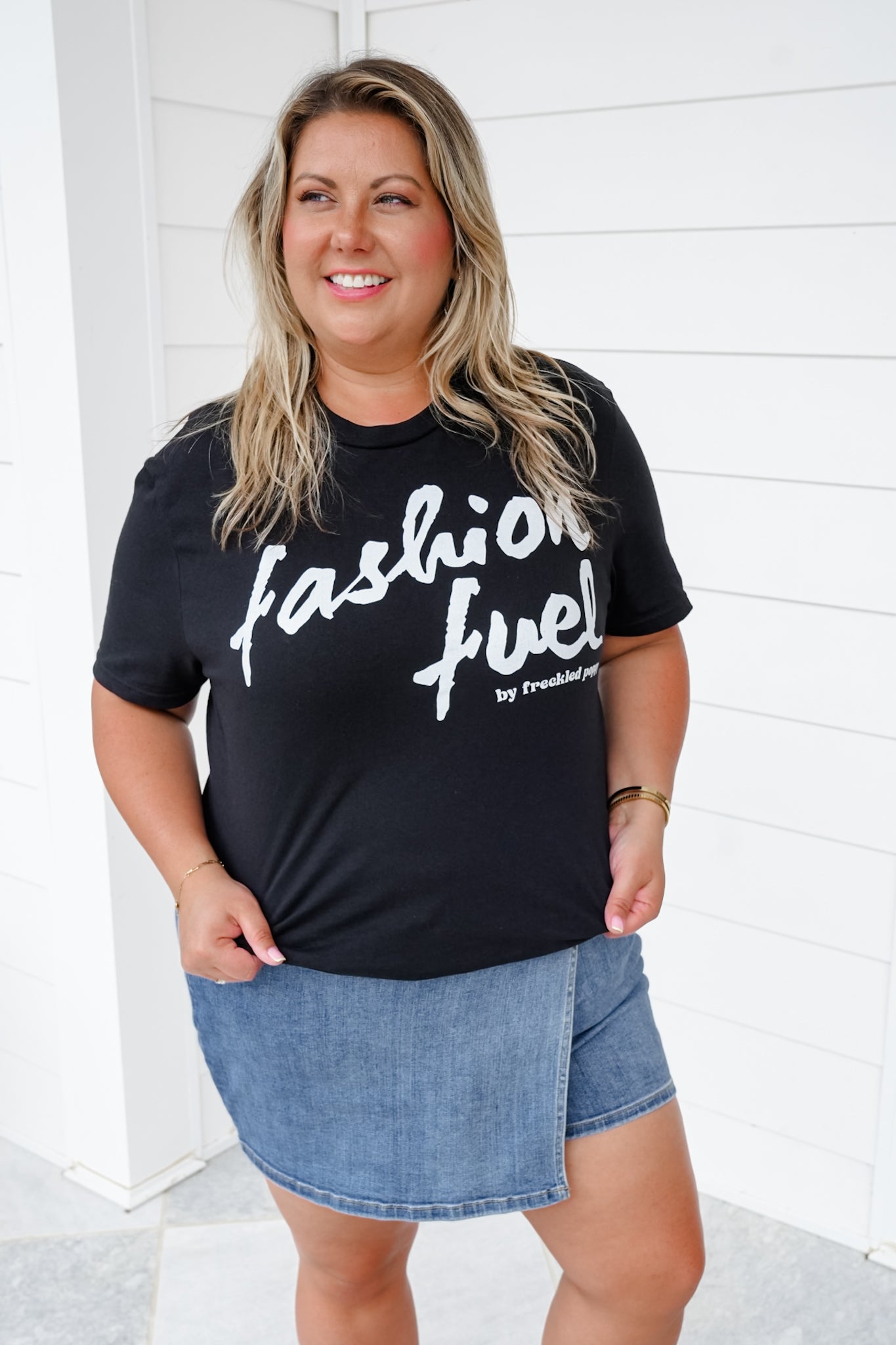 Plus/Reg Black Short Sleeve "Fashion Fuel By Freckled Poppy" Graphic Tee