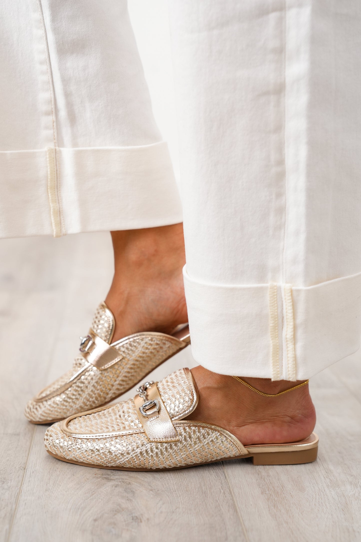 MIA Woven Metallic Loafers with Metal Buckle