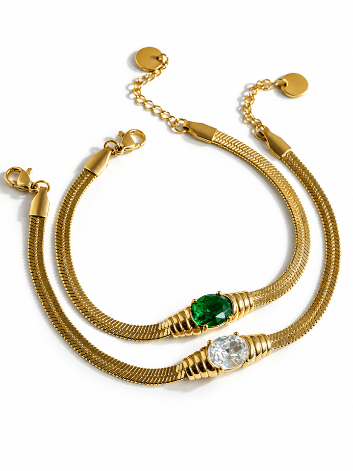 The Juliet Gold Herringbone Crystal Snake Bracelet - Freckled Poppy