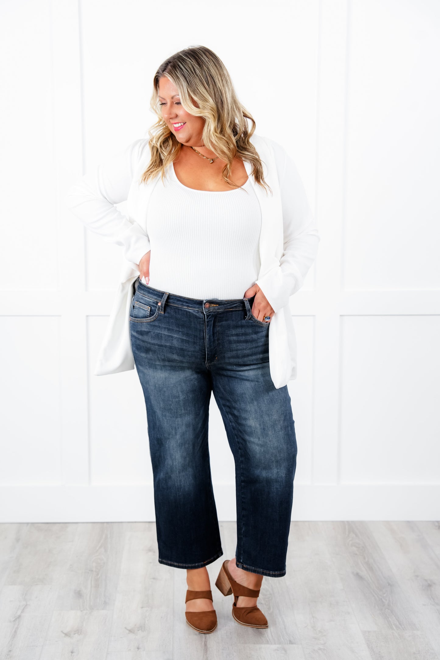 Judy Blue The Juliette Mid Rise Dark Wash Tummy Control Cropped Wide Leg Jeans