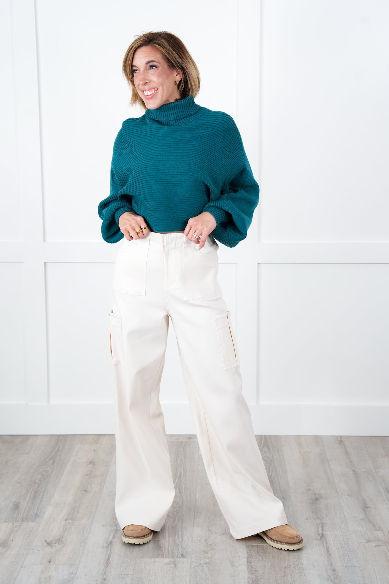Solid High Waisted Cargo Pants with Pockets