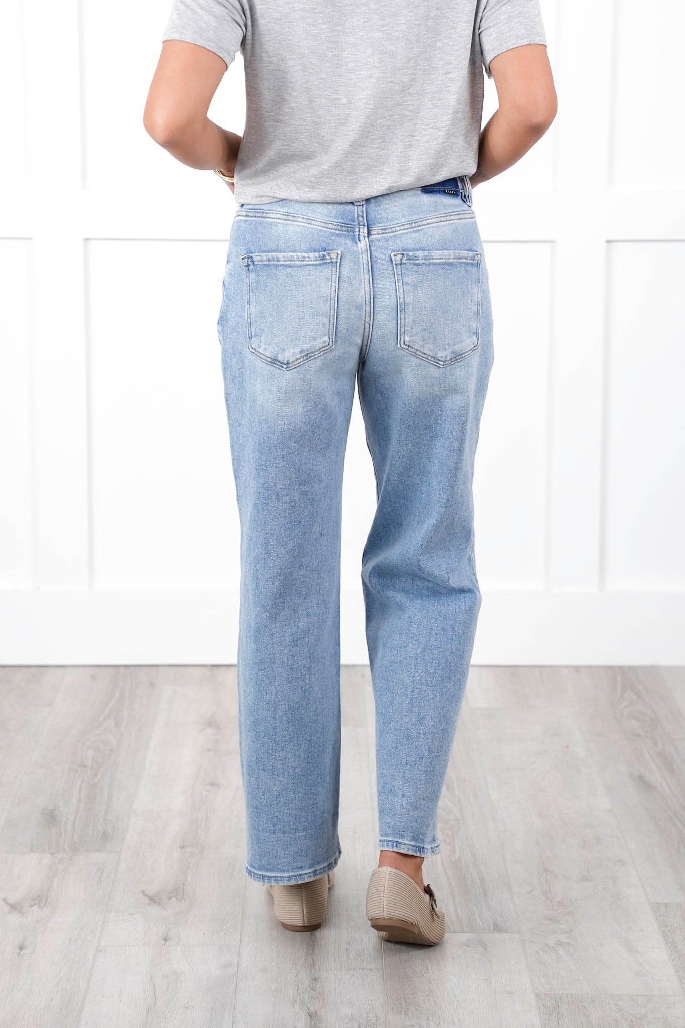 Risen High Rise Light Wash Ankle Barrel Jeans with Cuff