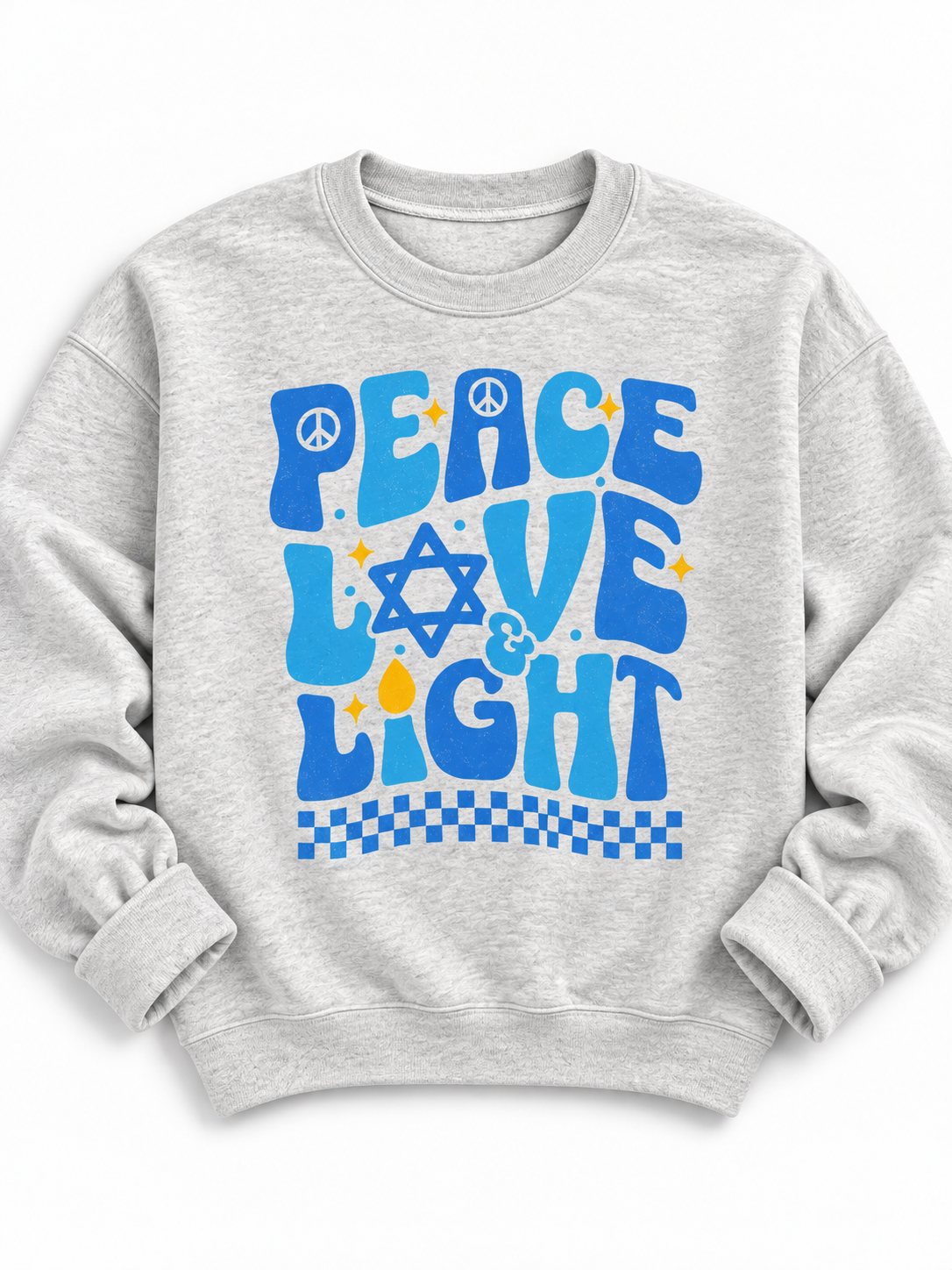 Plus/Reg Long Sleeve "Peace Love Light " Hanukkah Graphic Sweatshirt