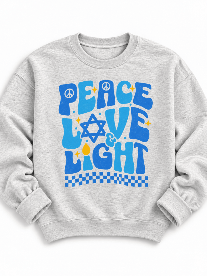 Plus/Reg Long Sleeve "Peace Love Light " Hanukkah Graphic Sweatshirt - Freckled Poppy
