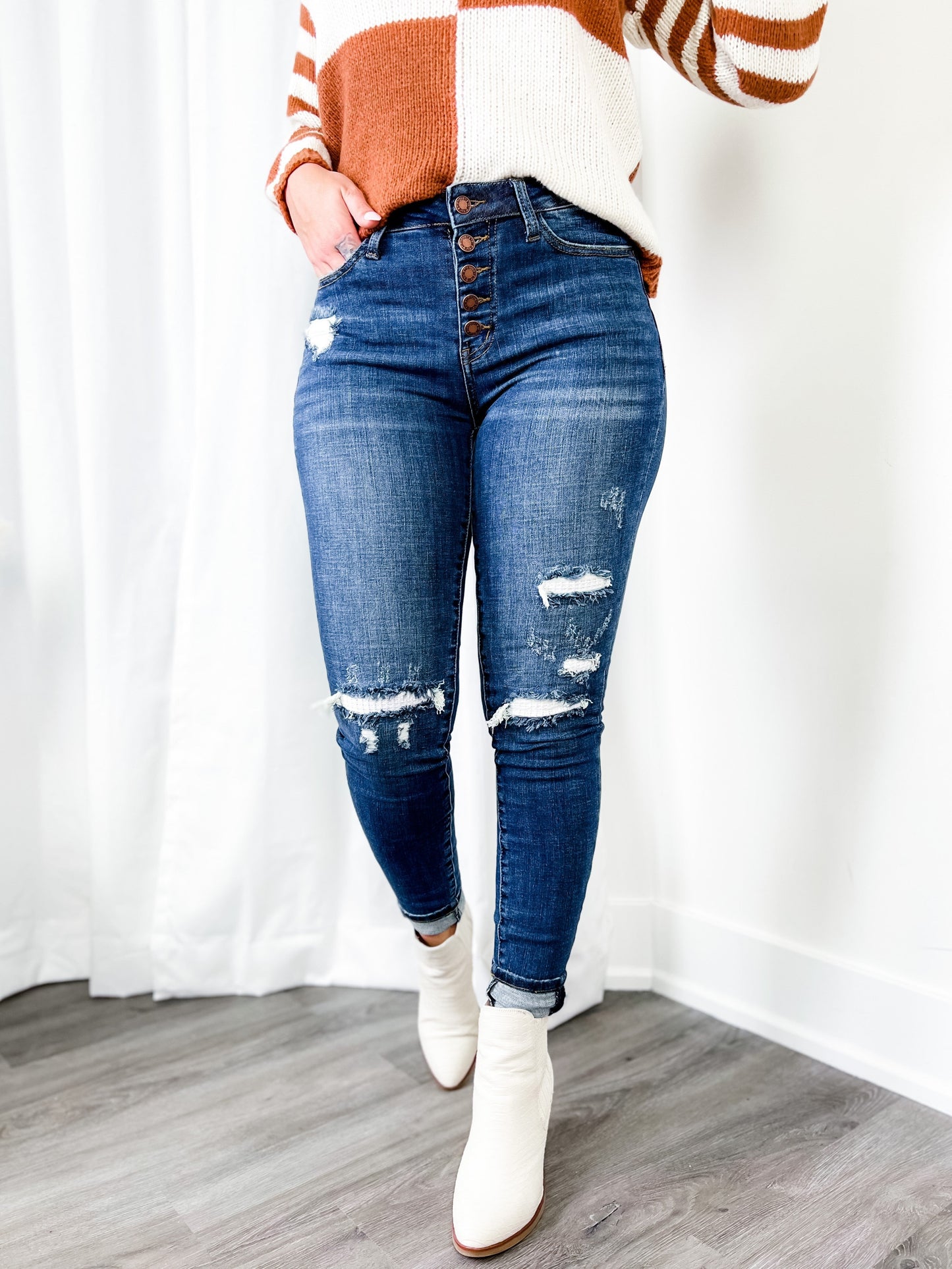 Judy Blue Mid Rise skinny Thermal Patch (Multiple Lengths)