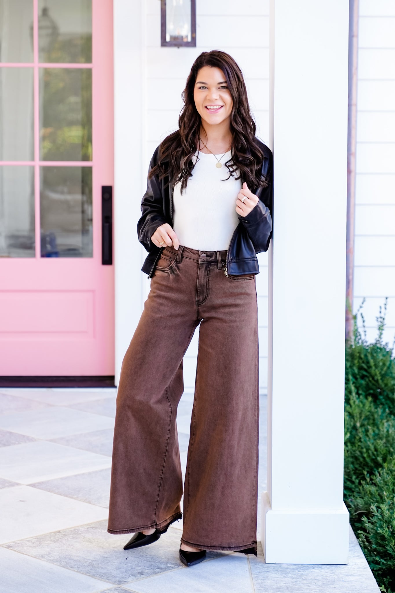 Mica Chocolate Chip High Rise Brown Vintage Wash Wide Leg Jeans