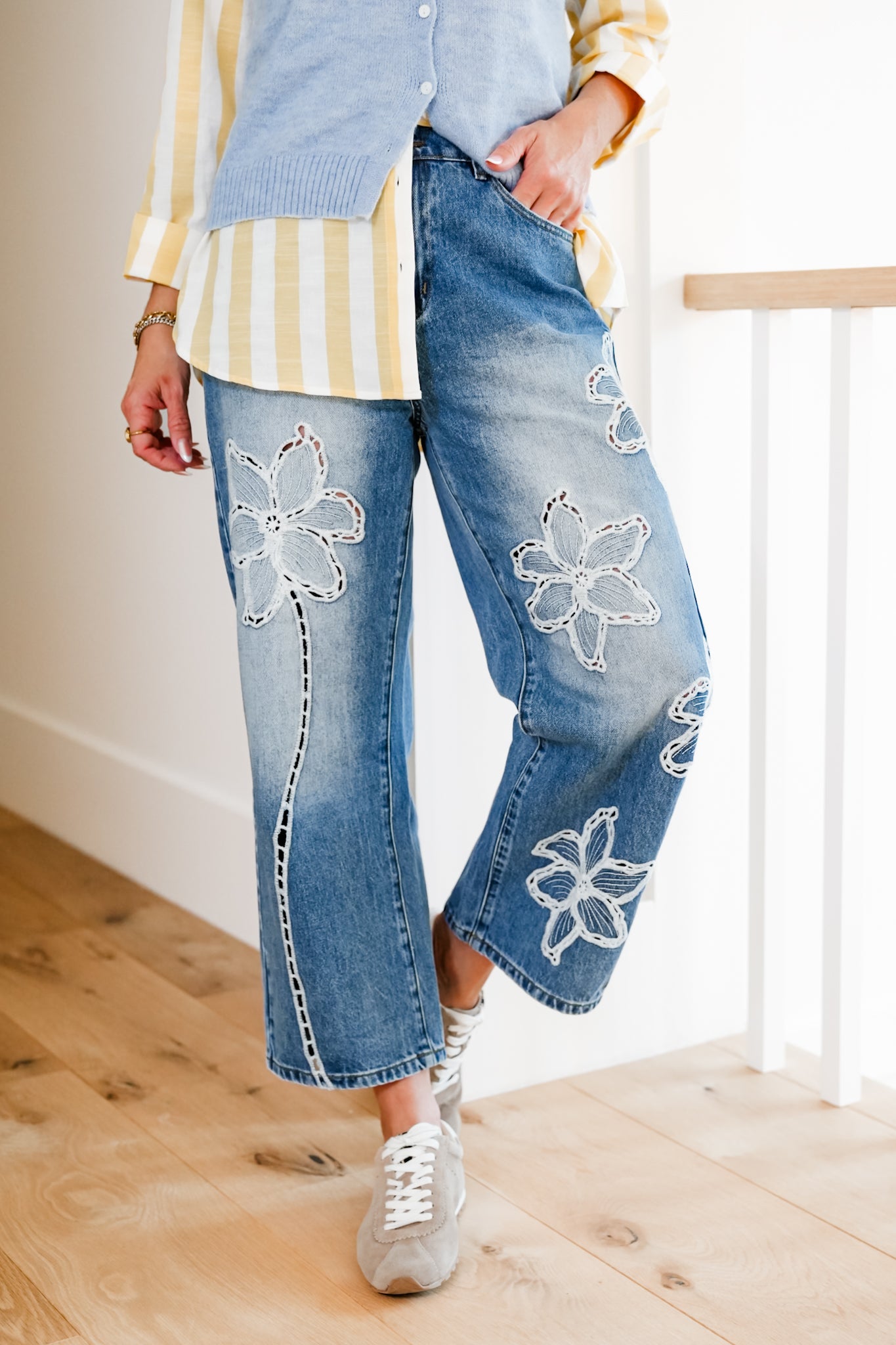 The Lily Bloom Floral Embroidered Straight Leg Jeans - Freckled Poppy