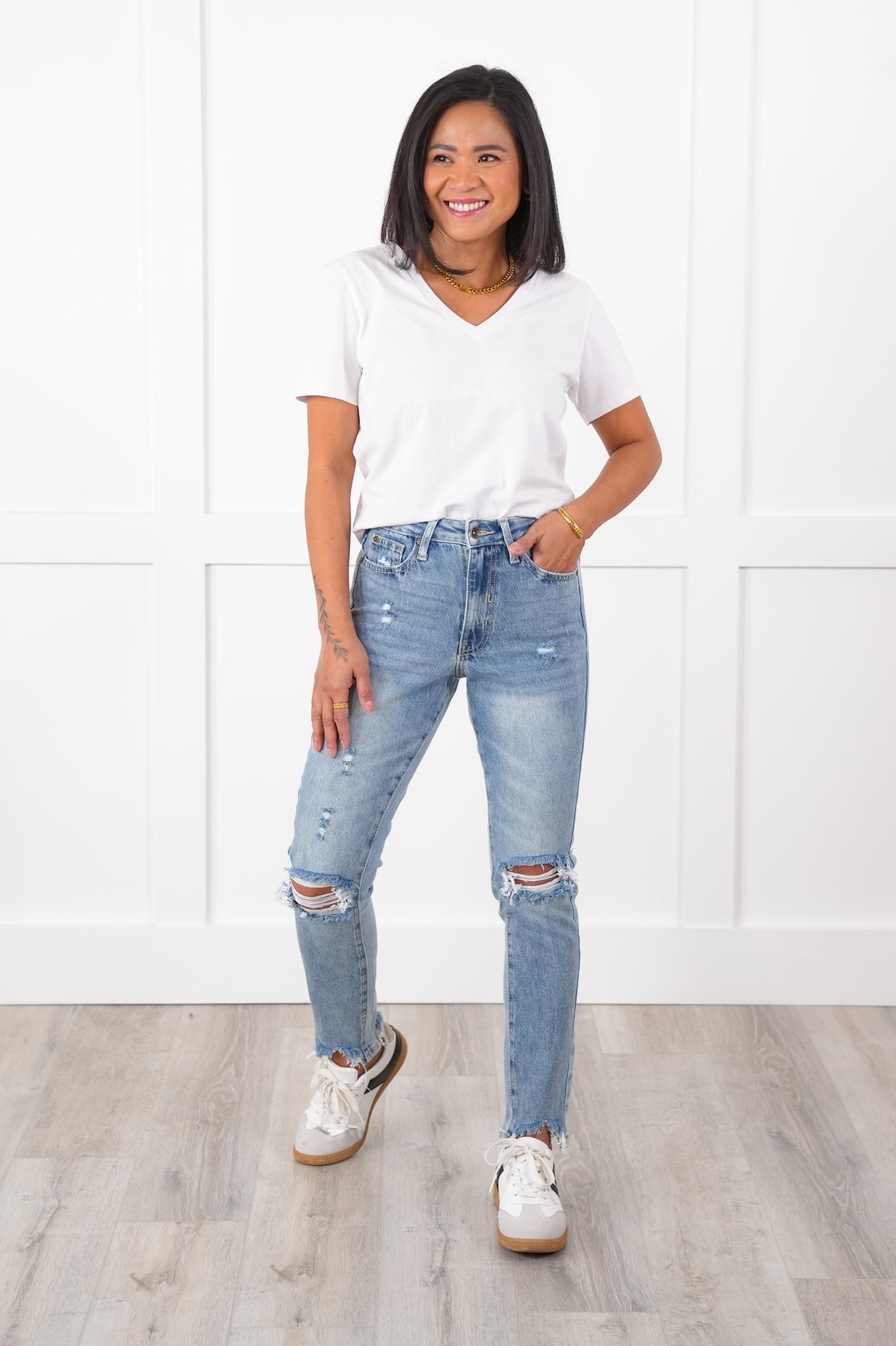 Special A High Rise Light Wash Distressed Relaxed Straight Leg Jeans