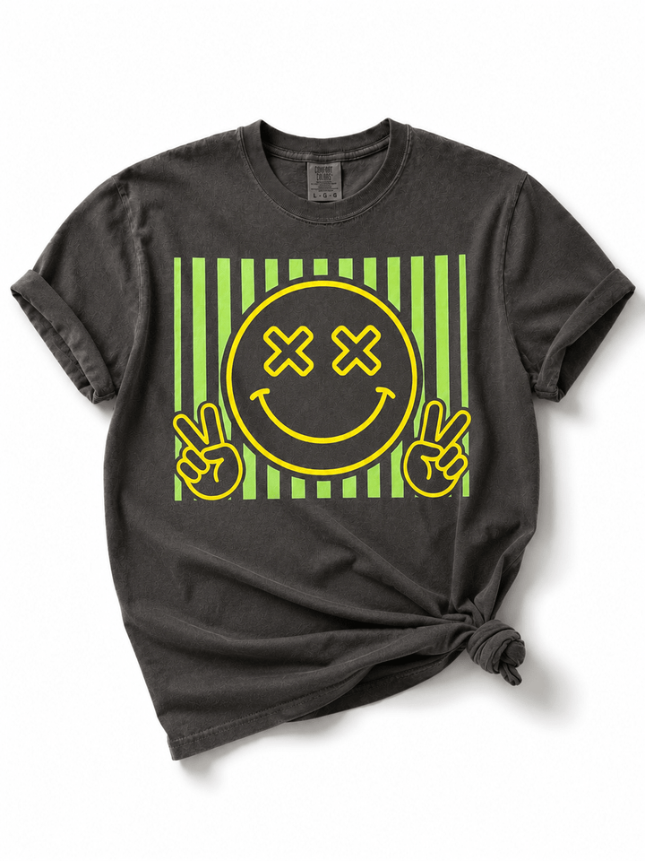 Plus/Reg Short Sleeve "Peace Smiley X Face" Graphic Tee - Freckled Poppy