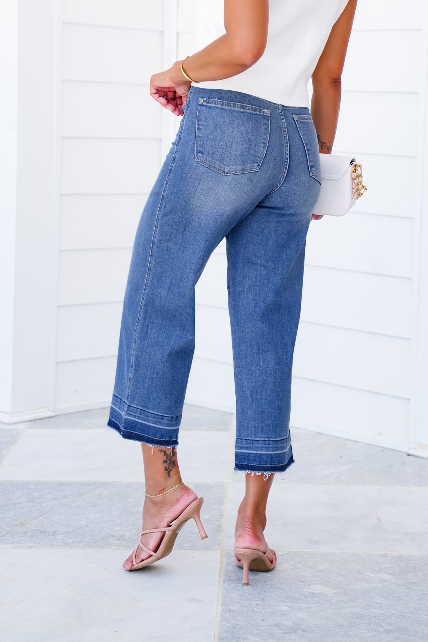 Judy Blue High Rise Medium Wash Tummy Control Cropped Wide Leg Jeans