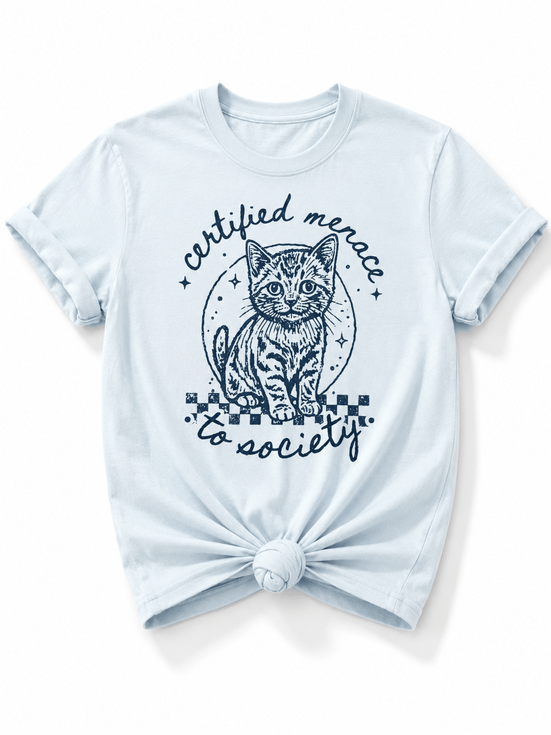 Plus/Reg Short Sleeve "Certified Menace to Society" Cat Graphic Tee - Freckled Poppy