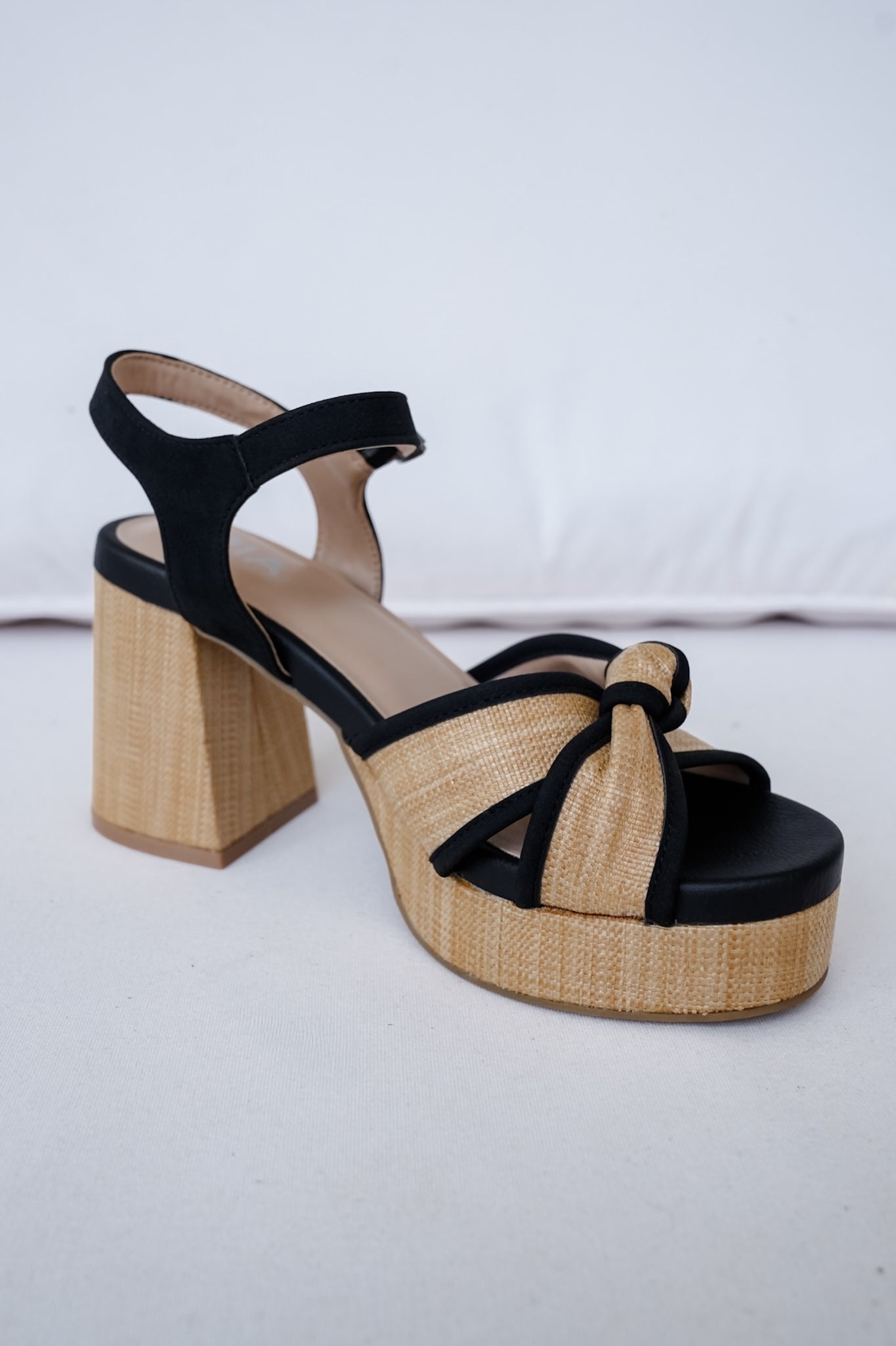 MIA Woven Platform Block Heel Sandal with Knotted Detail