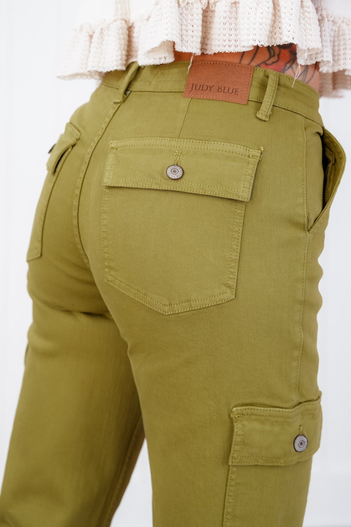 Judy Blue High Rise Matcha Straight Leg Cargo Jeans