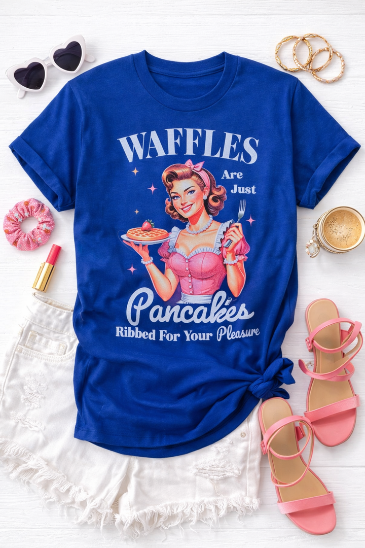 Plus/Reg Short Sleeve "Waffles Are Just Pancakes... " Graphic Tee