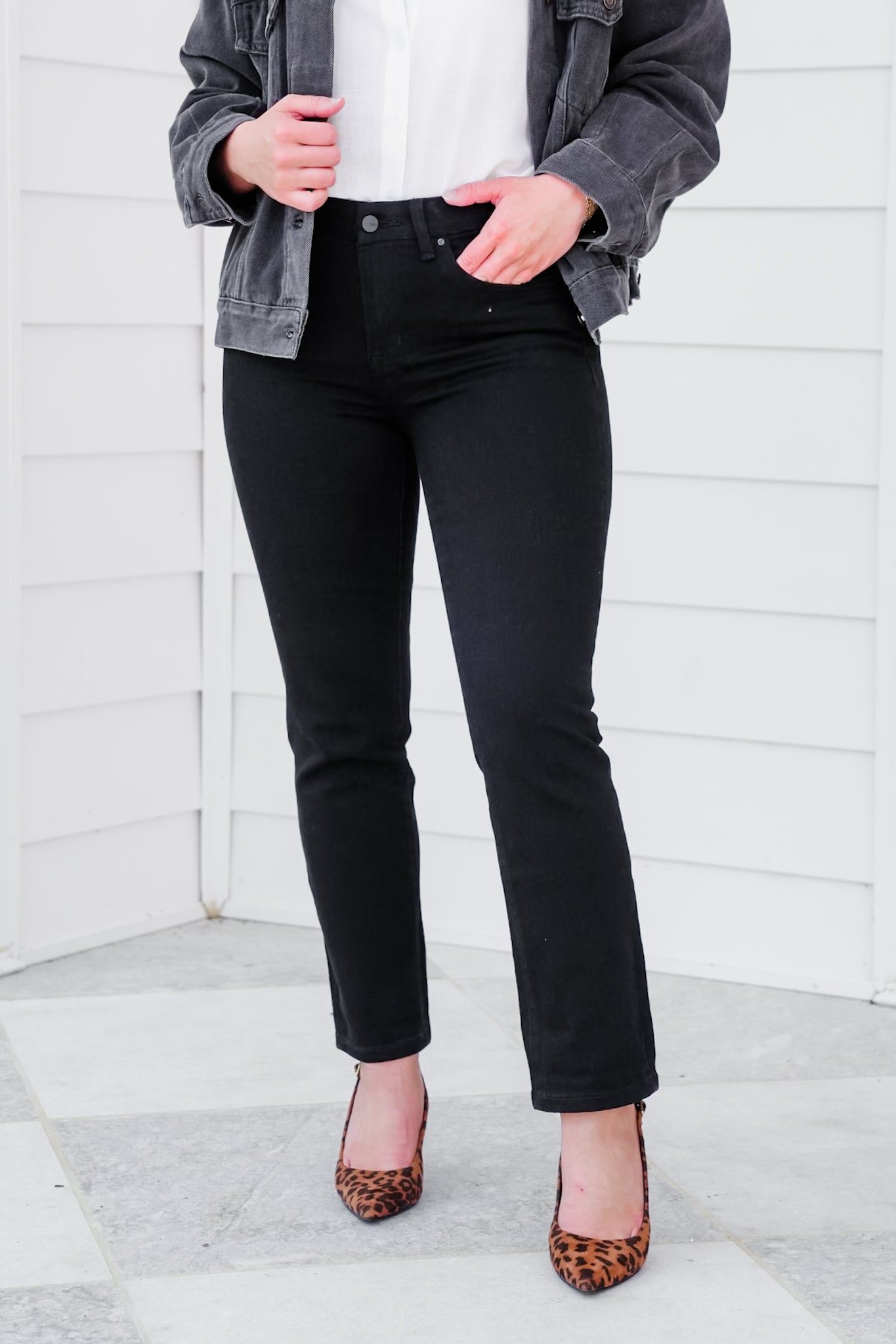 Mica Mid-Rise Black Straight Leg Ankle Jeans