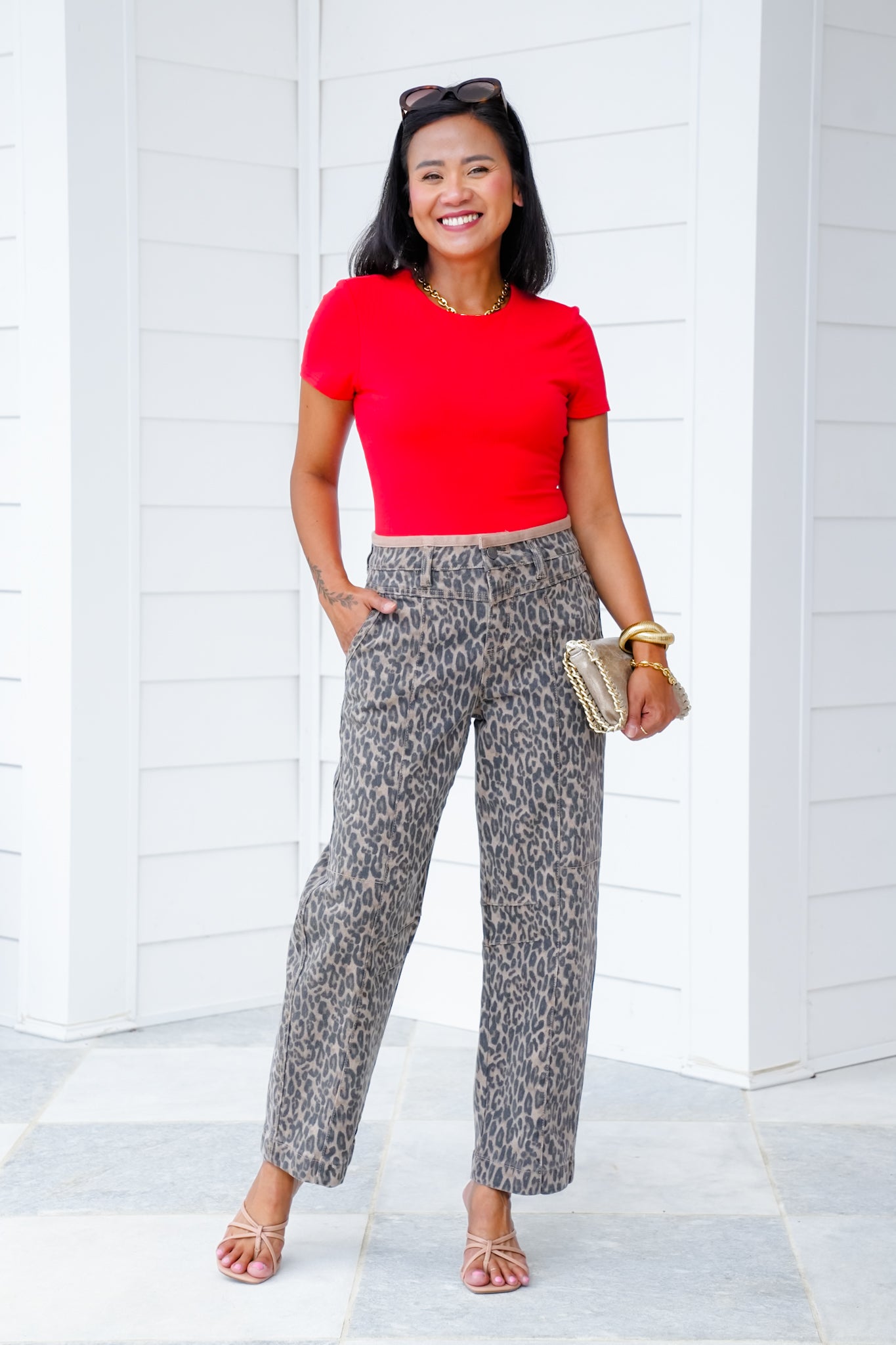 Risen Mid-Rise Cropped Relaxed Leopard Jeans