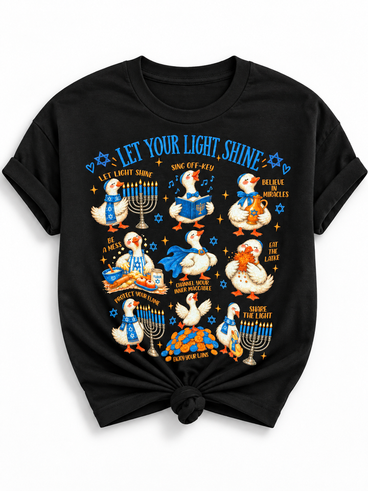 Plus/Reg Short Sleeve "Let Your Light Shine" Hanukkah Goose Graphic Tee