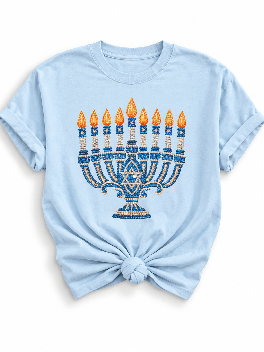 Plus/Reg Short Sleeve Glam Hanukkah Menorah Graphic Tee - Freckled Poppy