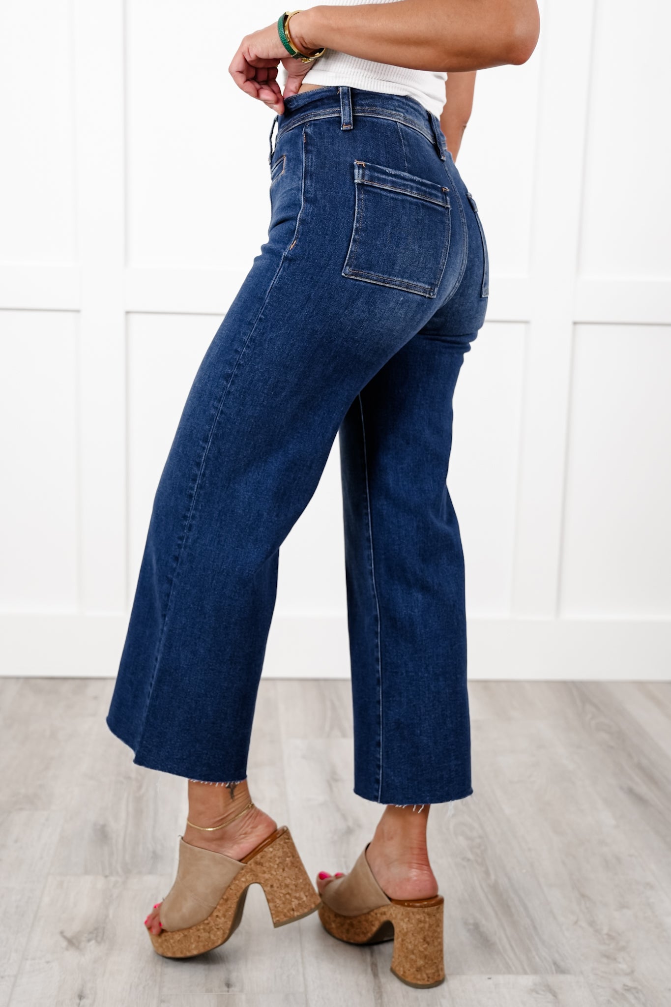 Bayeas High Rise Dark Wash Wide Leg Jeans with Raw Hem