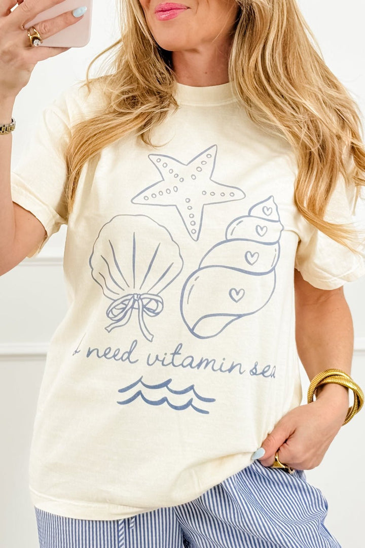 Plus/Reg Short Sleeve "I Need Vitamin Sea" Graphic Tee - Freckled Poppy