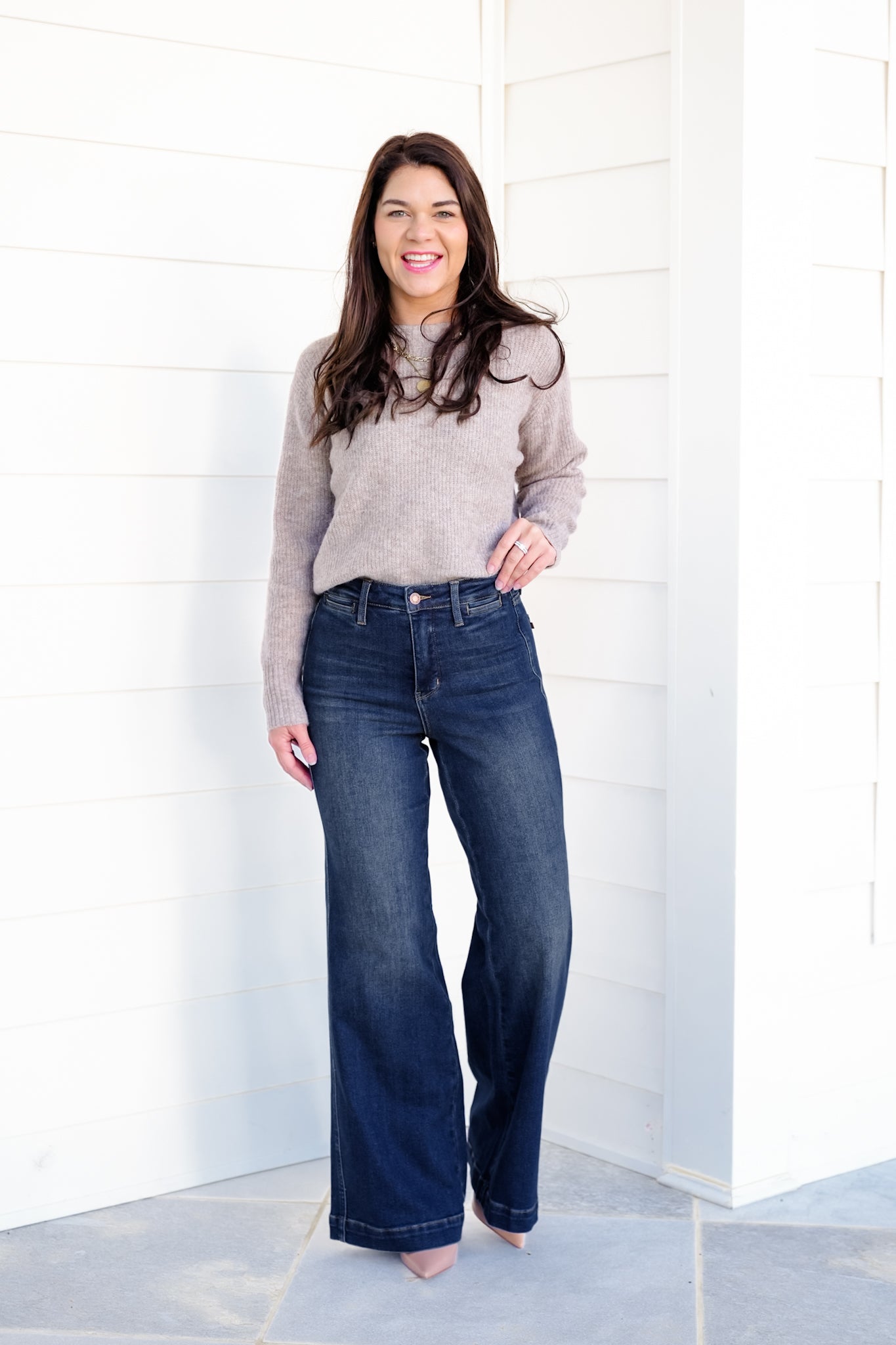 Judy Blue High Rise Dark Wash Tummy Control Retro Wide Leg Jeans with Welt Pockets
